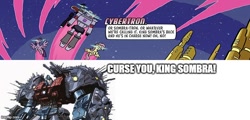 Size: 768x368 | Tagged: safe, artist:tonyfleecs, imported from derpibooru, fluttershy, king sombra, twilight sparkle, spoiler:the magic of cybertron03, angry, imgflip, megatron, meme, photo, primus, the magic of cybertron, transformers