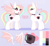 Size: 4425x4044 | Tagged: safe, artist:pearlyiridescence, imported from derpibooru, oc, oc only, oc:pearly iridescence, bat pony, pony, absurd resolution, albino, bat pony oc, bat wings, black eyeshadow, choker, ear fluff, eyeshadow, fangs, female, makeup, mare, reference sheet, smiling, solo, tail wrap, wings