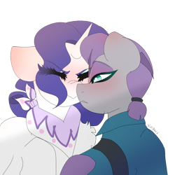 Size: 1280x1280 | Tagged: safe, artist:moodi, imported from derpibooru, maud pie, rarity, earth pony, pony, unicorn, alternate hairstyle, blushing, cute, eye clipping through hair, eyebrows, eyebrows visible through hair, eyes closed, female, lesbian, maudabetes, moodi is trying to murder us, nuzzling, raribetes, rarimaud, shipping, simple background, sweet dreams fuel, transparent background