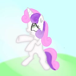 Size: 1024x1024 | Tagged: safe, artist:rainyponyindo, imported from derpibooru, sweetie belle, pony, unicorn, female, filly, grass, ibispaint x, light, open mouth, shy, sky, smiling, solo