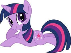 Size: 4000x2969 | Tagged: safe, alternate version, artist:catachromatic, imported from derpibooru, twilight sparkle, pony, unicorn, .svg available, female, high res, looking at you, lying down, mare, prone, show accurate, simple background, smiling, smiling at you, solo, transparent background, unicorn twilight, vector, vector trace