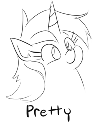 Size: 315x397 | Tagged: safe, artist:jargon scott, imported from derpibooru, lyra heartstrings, pony, unicorn, black and white, bust, female, grayscale, mare, monochrome, simple background, sketch, solo, white background