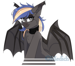 Size: 2641x2312 | Tagged: safe, artist:mediasmile666, imported from derpibooru, oc, oc only, bat pony, pony, bat pony oc, bat wings, choker, eye clipping through hair, eyebrows, eyebrows visible through hair, female, high res, looking at you, mare, simple background, slit eyes, slit pupils, smiling, smiling at you, transparent background, wings