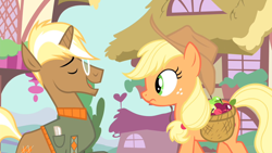 Size: 1920x1080 | Tagged: safe, imported from derpibooru, screencap, applejack, trenderhoof, earth pony, pony, season 4, simple ways, female, male, mare, ponyville, stallion