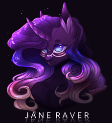 Size: 1222x1333 | Tagged: safe, artist:janeraver, imported from derpibooru, oc, oc only, anthro, unicorn, black background, bust, female, mare, no pupils, not nightmare rarity, simple background, solo