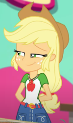 Size: 329x552 | Tagged: safe, imported from derpibooru, screencap, applejack, equestria girls, equestria girls series, tip toppings, tip toppings: applejack, spoiler:eqg series (season 2), cropped, solo