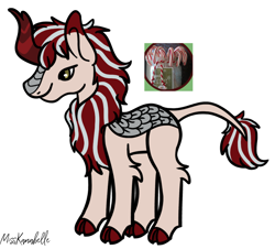 Size: 1466x1328 | Tagged: safe, artist:misskanabelle, imported from derpibooru, oc, oc only, kirin, cloven hooves, horn, kirin oc, leonine tail, signature, simple background, smiling, solo, white background