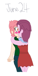 Size: 2000x4042 | Tagged: safe, artist:bigpurplemuppet99, imported from derpibooru, jasmine leaf, raspberry vinaigrette, equestria girls, blushing, female, kissing, lesbian, raspberryleaf, shipping