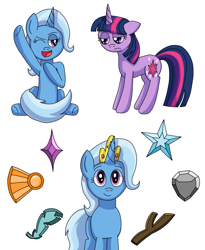 Size: 1080x1314 | Tagged: artist needed, safe, artist:fruitypieq, imported from derpibooru, trixie, twilight sparkle, alicorn, pony, unicorn, alicornified, element of generosity, element of honesty, element of kindness, element of laughter, element of loyalty, element of magic, elements of harmony, floppy ears, horn, race swap, simple background, tail, unicorn twilight, white background