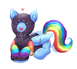 Size: 3717x3360 | Tagged: safe, artist:confetticakez, imported from derpibooru, rainbow dash, pegasus, pony, :p, backwards cutie mark, clothes, cute, dashabetes, female, floating heart, heart, high res, hoodie, lying down, mare, prone, rainbow dork, silly, silly pony, simple background, smiling, solo, tongue out, white background