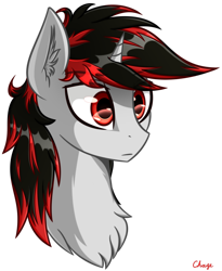 Size: 1280x1564 | Tagged: safe, artist:chage, imported from derpibooru, oc, oc only, oc:blackjack, pony, unicorn, fallout equestria, fallout equestria: project horizons, bust, fanfic art, horn, portrait, small horn, solo