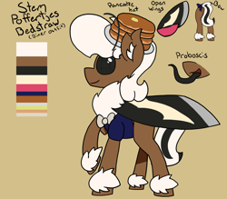 Size: 1600x1400 | Tagged: safe, artist:stemthebug, imported from derpibooru, oc, oc only, oc:stem bedstraw, insect, moth, mothpony, original species, pony, clothes, reference sheet, solo