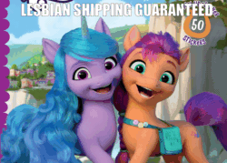 Size: 1600x1146 | Tagged: safe, edit, imported from derpibooru, izzy moonbow, sunny starscout, earth pony, pony, unicorn, a new adventure, book, book cover, cover, cute, female, g5, gif, izzyscout, lesbian, lighthouse, mare, maretime bay, my little pony logo, non-animated gif, pony history, shipping, sunnybetes, uvula