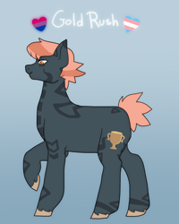 Size: 958x1200 | Tagged: safe, artist:greenarsonist, imported from derpibooru, oc, oc only, oc:gold rush, earth pony, pony, bisexual, bisexual pride flag, earth pony oc, female, pride, pride flag, solo, trans female, transgender, transgender pride flag