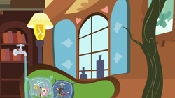 Size: 1280x720 | Tagged: safe, imported from derpibooru, screencap, discord, fluttershy, discordant harmony, background, faucet, fluttershy's cottage (interior), lamp, liminal space, no pony, pillow, scenic ponyville, surreal