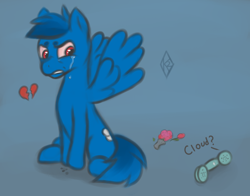 Size: 2704x2120 | Tagged: safe, artist:ccruelangel, artist:kitsune-2000, imported from derpibooru, oc, oc only, pegasus, pony, angry, crying, heartbreak, high res, pegasus oc, phone, sitting, solo, spread wings, tears of anger, wings