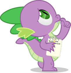 Size: 1733x1779 | Tagged: safe, artist:thatusualguy06, imported from derpibooru, spike, dragon, atg 2021, looking up, male, newbie artist training grounds, note, pencil, show accurate, simple background, solo, thinking, transparent background, vector