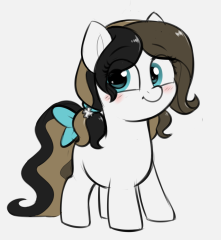 Size: 221x240 | Tagged: safe, artist:heretichesh, imported from derpibooru, oc, oc:chocolate fudge, earth pony, blushing, bow, cute, female, filly, looking at you, pigtails, solo