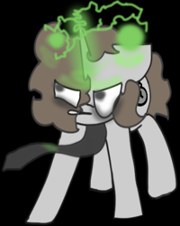 Size: 295x369 | Tagged: safe, artist:crucruh, imported from ponybooru, oc, oc:blackberry, pony, unicorn, angry, black background, black tie, cutie mark, d'lirium, magic, necktie, simple background