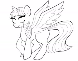 Size: 2047x1612 | Tagged: safe, artist:monako, imported from twibooru, twilight sparkle, alicorn, pony, black and white, female, grayscale, image, lineart, mare, monochrome, needs more jpeg, simple background, solo, template, twilight sparkle (alicorn), white background