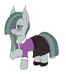 Size: 1493x1688 | Tagged: safe, artist:wapamario63, imported from ponybooru, marble pie, earth pony, pony, belt, clothes, cosplay, costume, cute, dress, female, glasses, hair over one eye, hoof shoes, looking at you, marblebetes, mare, miss pauling, simple background, skirt, solo, team fortress 2, transparent background