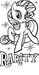 Size: 977x1859 | Tagged: safe, imported from derpibooru, part of a set, rarity, pony, unicorn, coloring book, hearth's warming eve coloring book, indexed png, monochrome, official, raised hoof, scan, simple background, solo, sparkles, white background