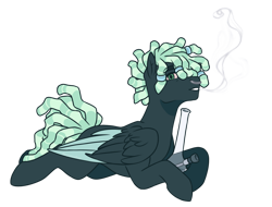 Size: 1280x974 | Tagged: safe, artist:lynesssan, imported from derpibooru, oc, oc only, oc:antoine, pegasus, pony, bong, lying down, male, nose piercing, nose ring, piercing, prone, simple background, solo, stallion, transparent background, two toned wings, wings