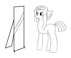 Size: 2757x2234 | Tagged: safe, artist:librarylonging, imported from derpibooru, limestone pie, pony, black and white, bow, grayscale, high res, lineart, mirror, monochrome, solo