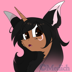 Size: 1979x1984 | Tagged: safe, artist:mediasmile666, imported from derpibooru, oc, oc only, pony, unicorn, bust, female, looking at you, mare, pink background, simple background, solo