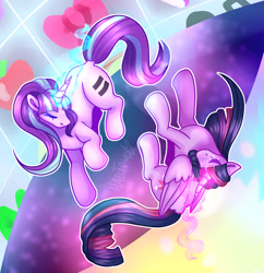 Size: 1280x1323 | Tagged: safe, artist:hawtowo, imported from derpibooru, starlight glimmer, twilight sparkle, alicorn, pony, unicorn, duo, duo female, equal cutie mark, eyes closed, female, glowing horn, horn, s5 starlight, twilight sparkle (alicorn)