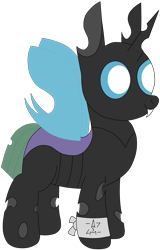 Size: 2600x4050 | Tagged: safe, artist:theunidentifiedchangeling, imported from derpibooru, oc, oc:[unidentified, oc:[unidentified], changeling, changeling oc, closed mouth, digital art, ears, eyes open, fangs, full body, horn, looking at something, short tail, simple background, smiling, standing, symbol, tail, three quarter view, transparent background, wings