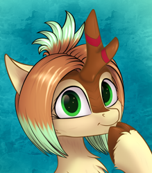 Size: 980x1118 | Tagged: safe, artist:colourwave, imported from derpibooru, oc, oc only, oc:lifi, kirin, bust, female, fluffy, kirin oc, looking at you, portrait, smiling, solo