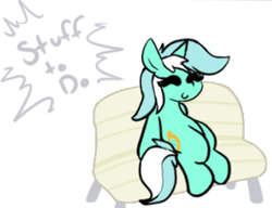 Size: 512x394 | Tagged: safe, artist:llametsul, imported from derpibooru, lyra heartstrings, pony, unicorn, atg 2021, bench, cutie mark, eyes closed, female, mare, newbie artist training grounds, procrastination, simple background, sitting, solo, white background