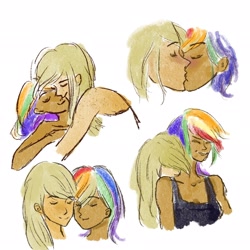 Size: 2048x2048 | Tagged: source needed, safe, artist:laya-21, imported from derpibooru, applejack, rainbow dash, human, appledash, dark skin, duo, female, high res, humanized, kissing, lesbian, shipping