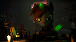 Size: 7680x4320 | Tagged: safe, artist:lagmanor, imported from derpibooru, pinkie pie, oc, oc only, oc:littlepip, earth pony, pony, unicorn, fallout equestria, 3d, absurd resolution, battery, bottle, candle, clothes, dark background, duct tape, female, glowing horn, glue, hammer, holding, horn, jumpsuit, junk, looking down, magic, mare, ministry of morale, poster, propaganda, repairing, screwdriver, solo, source filmmaker, sparkle cola, tape, telekinesis, toaster, vault suit, vending machine, workshop