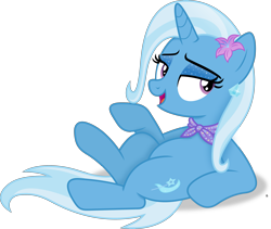 Size: 4871x4110 | Tagged: safe, artist:anime-equestria, imported from derpibooru, trixie, pony, unicorn, absurd resolution, chubby, chubby trixie, clothes, ear piercing, earring, eyeshadow, female, flower, flower in hair, happy, horn, jewelry, lying down, makeup, mare, piercing, scarf, simple background, solo, transparent background, vector