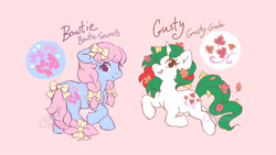 Size: 1200x675 | Tagged: safe, artist:celesse, imported from derpibooru, bowtie (g1), gusty, earth pony, pony, bow tie (g1), female, g1, redesign, simple background