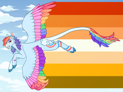 Size: 1280x960 | Tagged: safe, alternate version, artist:s0ftserve, imported from derpibooru, rainbow dash, pegasus, pony, alternate design, butch lesbian pride flag, butt, colored wings, multicolored wings, plot, pride, pride flag, pride month, solo, spread wings, wings