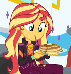 Size: 501x519 | Tagged: safe, imported from derpibooru, screencap, sunset shimmer, equestria girls, equestria girls series, wake up!, spoiler:eqg series (season 2), cropped, cute, food, pancakes, shimmerbetes, solo, wake up!: applejack