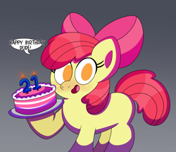 Size: 4000x3432 | Tagged: safe, artist:3barts, imported from derpibooru, apple bloom, earth pony, pony, birthday, cake, female, filly, food, looking at you, offscreen character, pov, solo, speech bubble