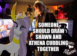 Size: 443x323 | Tagged: safe, artist:shawn keller, imported from derpibooru, oc, oc:athena (shawn keller), human, pegasus, pony, guardians of pondonia, idea, margarita paranormal, suggestion, text, yes