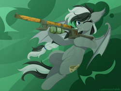 Size: 1600x1200 | Tagged: safe, artist:willoillo, imported from derpibooru, oc, oc only, oc:moonlight song, bat pony, pony, fallout equestria, bat pony oc, bat wings, commission, fallout equestria: guardians of the wastes, gun, syringer, weapon, wings