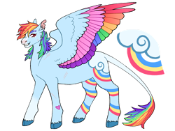 Size: 1280x960 | Tagged: safe, artist:s0ftserve, imported from derpibooru, rainbow dash, pegasus, pony, alternate cutie mark, alternate design, alternate hairstyle, cloven hooves, colored wings, headcanon, headcanon in the description, multicolored wings, rainbow wings, simple background, solo, transparent background, wings