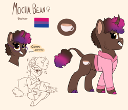 Size: 2200x1903 | Tagged: safe, artist:moccabliss, imported from derpibooru, oc, oc only, oc:mocha bean, anthro, unicorn, bisexual pride flag, clothes, cloven hooves, curved horn, female, glasses, hoodie, horn, leonine tail, mare, pride, pride flag, solo