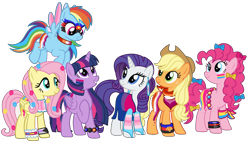 Size: 2407x1385 | Tagged: safe, artist:shiibases, artist:sir-psych0-s3xy, imported from derpibooru, applejack, fluttershy, pinkie pie, rainbow dash, rarity, twilight sparkle, alicorn, earth pony, pegasus, pony, unicorn, applejack's hat, bandana, base used, bisexual pride flag, body painting, bodypaint, bow, bracelet, choker, clothes, cowboy hat, demisexual, demisexual pride flag, dress, ear piercing, earring, face paint, female, freckles, fying, grin, hair bow, hat, jewelry, lesbian pride flag, mane six, mare, pansexual, pansexual pride flag, piercing, polyamory pride flag, pride, pride flag, pride month, raised hoof, simple background, smiling, socks, striped socks, tail bow, trans female, transgender, transgender pride flag, transparent background, twilight sparkle (alicorn), wristband