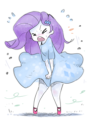 Size: 2480x3508 | Tagged: safe, artist:fuyugi, artist:nendo, imported from derpibooru, rarity, equestria girls, ><, blushing, clothes, cute, dress, dress lift, eyes closed, female, high res, marilyn monroe, movie reference, open mouth, raribetes, solo, the seven year itch, wind