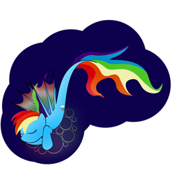 Size: 2449x2449 | Tagged: safe, artist:zomgitsalaura, imported from derpibooru, rainbow dash, pegasus, pony, seapony (g4), blue background, bubble, eyes closed, female, fin wings, fish tail, flowing tail, high res, seaponified, seapony rainbow dash, simple background, solo, species swap, tail, transparent background, wings