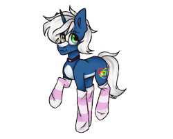 Size: 2500x2000 | Tagged: safe, artist:canada_cho_nado, imported from derpibooru, oc, oc only, oc:passi deeper, pony, unicorn, choker, clothes, coat markings, eyebrows, femboy, glasses, green eyes, high res, horn, looking at you, male, raised leg, simple background, smiling, smiling at you, socks, solo, stallion, stockings, striped socks, thigh highs, transparent background, unicorn oc