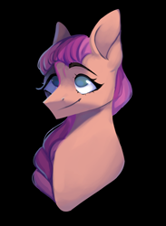 Size: 1500x2048 | Tagged: safe, artist:neonbugzz, imported from derpibooru, sunny starscout, earth pony, pony, spoiler:g5, black background, braid, bust, fanart, female, g5, mare, simple background, smiling