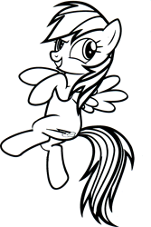 Size: 1099x1648 | Tagged: safe, imported from derpibooru, part of a set, rainbow dash, pegasus, pony, coloring book, dreamworks face, flying, hearth's warming eve coloring book, indexed png, monochrome, official, scan, simple background, solo, stock vector, white background